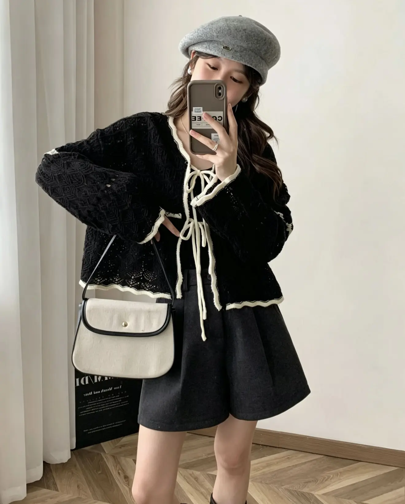 프렌치 배색 테두리 니트 가디건 상세 이미지 11