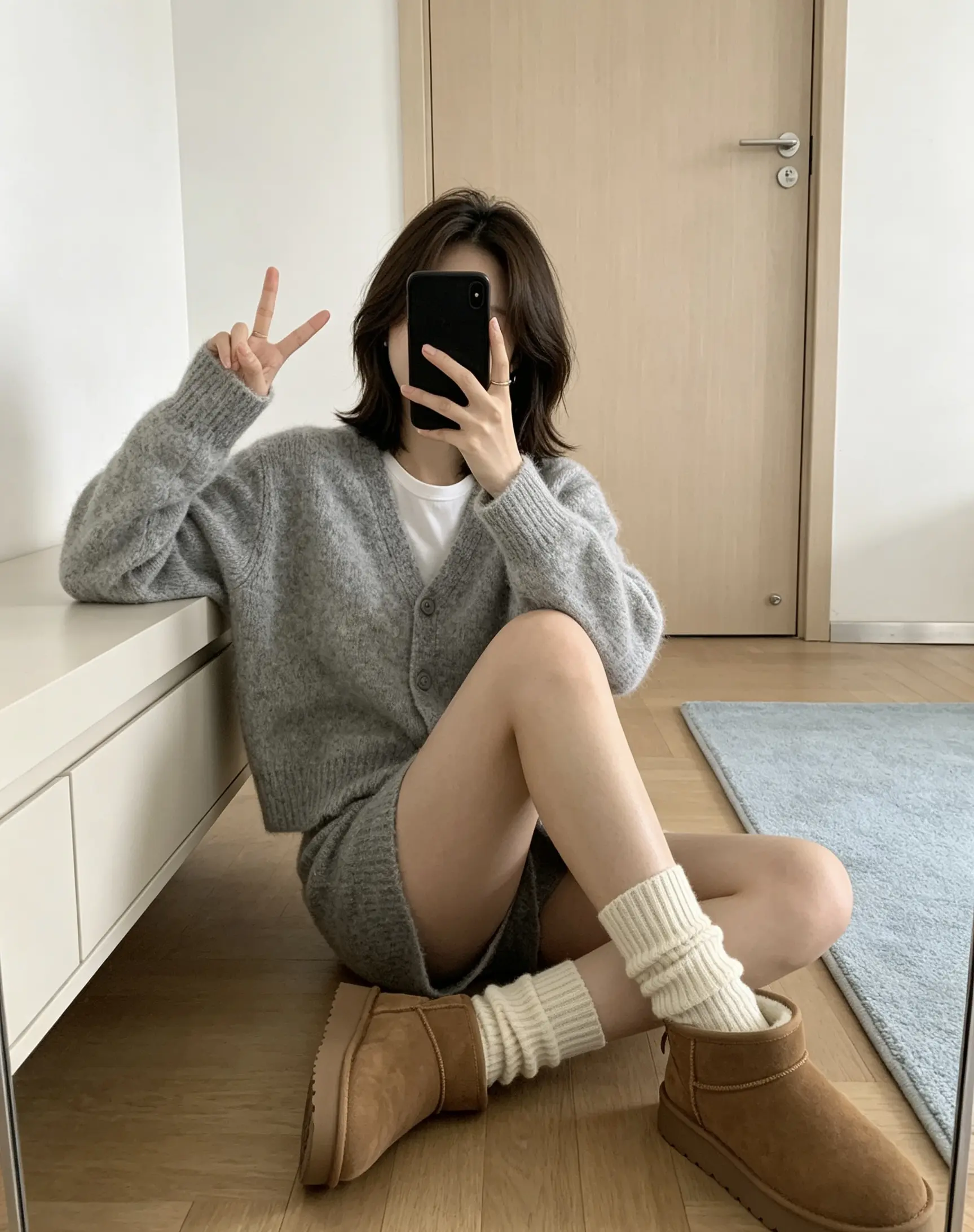 V넥 가디건 니트