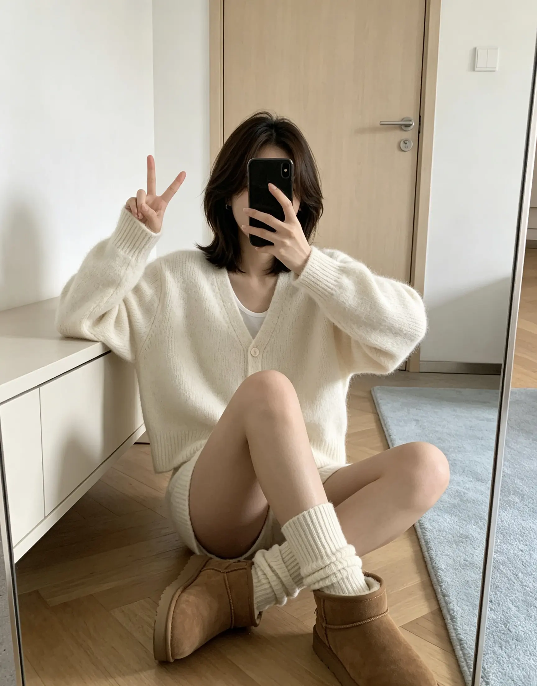 V넥 가디건 니트 상세 이미지 5