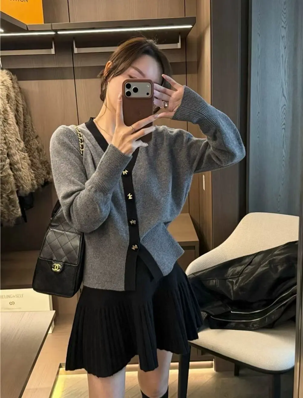 샤넬풍 V넥 니트 가디건 상세 이미지 4