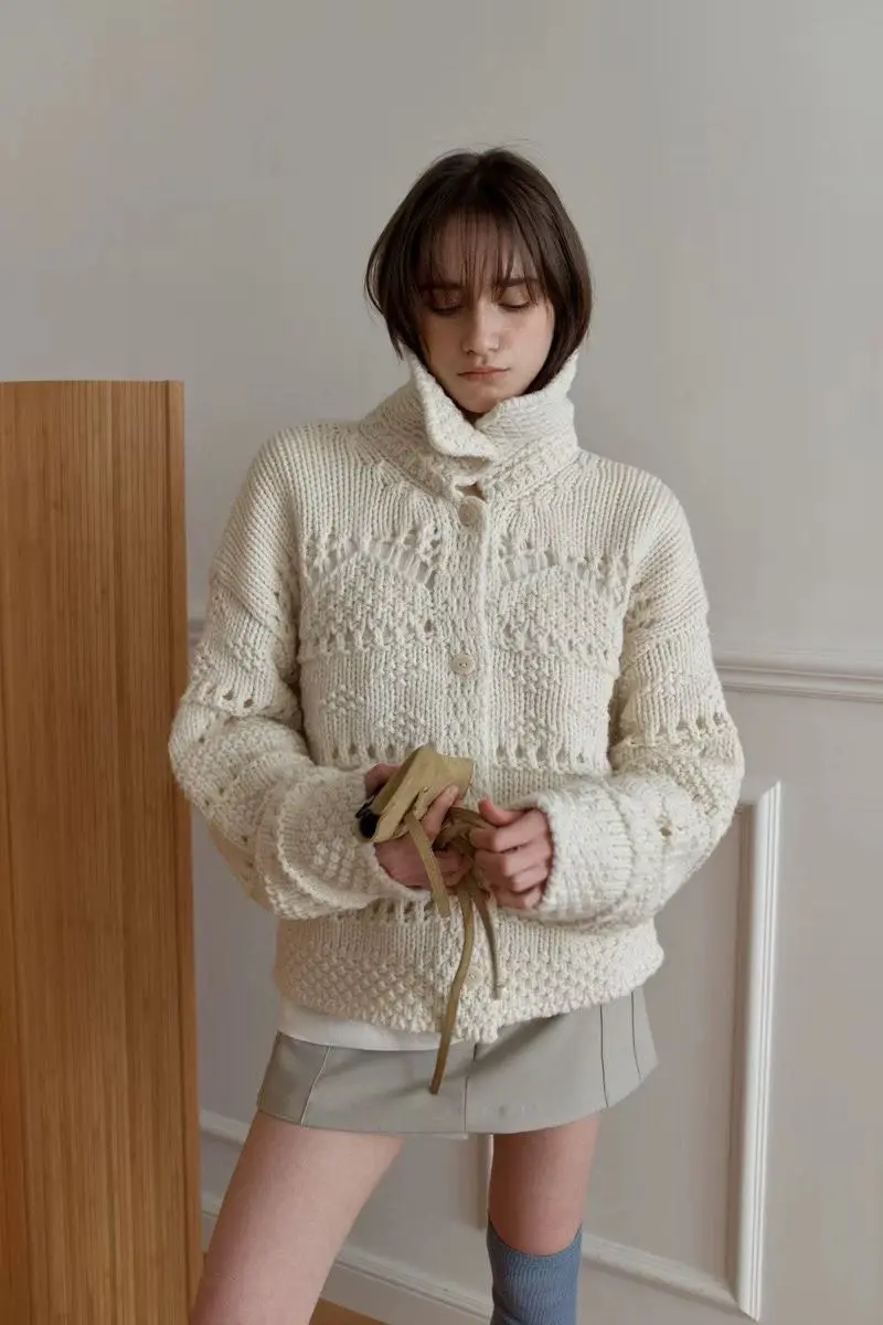 폴드 칼라 루즈핏 가디건