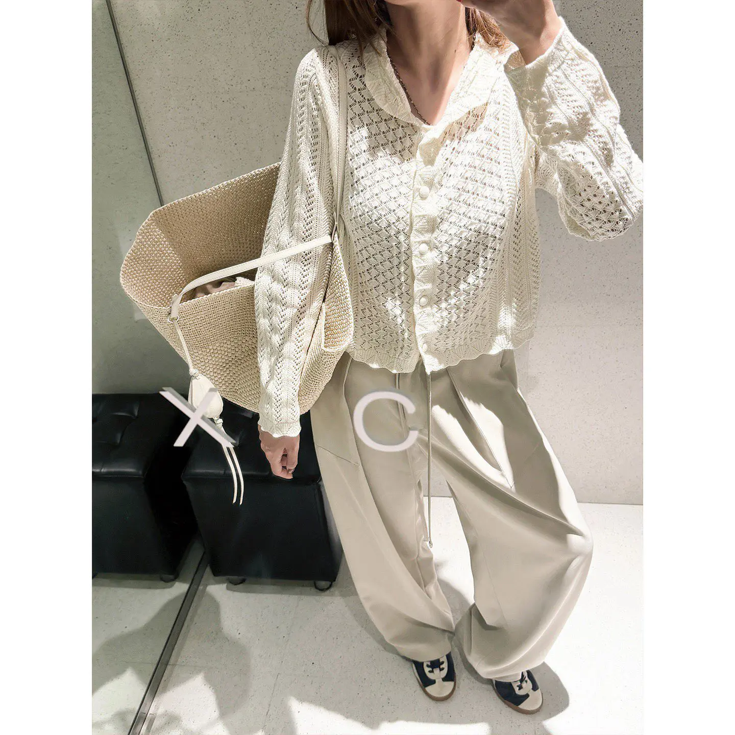 일본인기 수제 레이스 폴드 칼라 가디건
