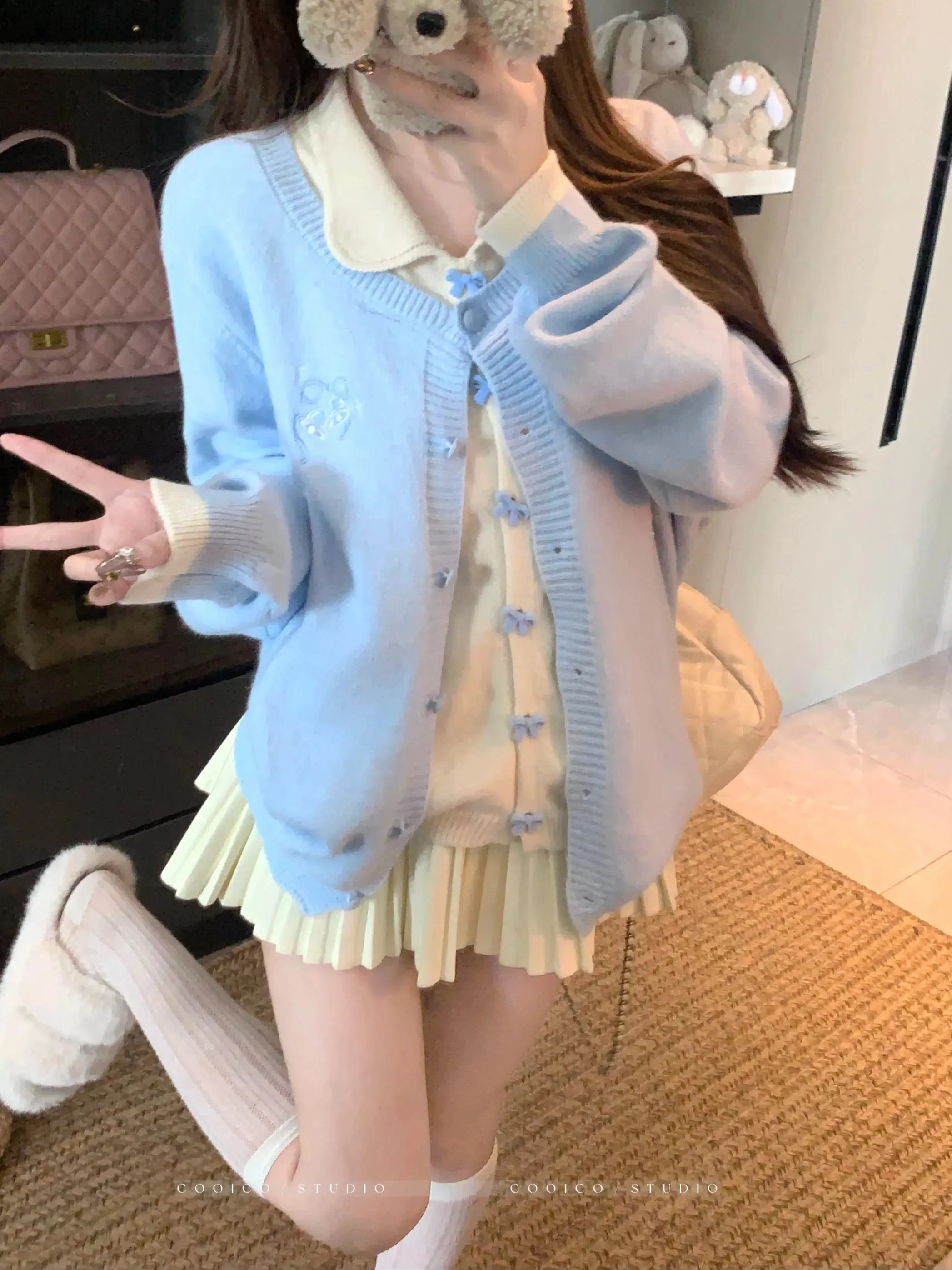 나비 리본 퍼플 가디건 상세 이미지 4