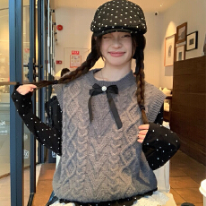 批发灰色蝴蝶结针织马甲女2026秋季新款叠穿背心内搭无袖毛衣短款上衣