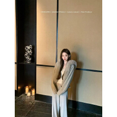 批发COOLLINE林子熙 雪宝 千金风两色大毛领针织外套气质软糯显瘦上衣