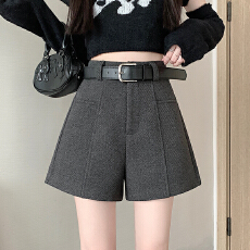 批发实拍毛呢短裤女2025秋冬新款高腰休闲阔腿裤<b class='q'>外穿打底裤</b>设计感靴裤
