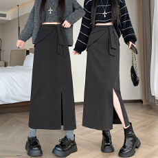 批发实拍复古毛呢<b class='q'>半身裙</b>女秋冬新款<b class='q'>不规则</b>中长款<b class='q'>半身裙</b>设计感打底裙