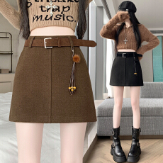 批发实拍老钱风毛呢半身裙女2025秋冬高腰显瘦<b class='q'>短裙</b>A字裙防走光打底裙
