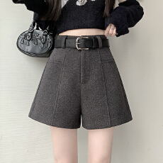 批发实拍复古毛呢<b class='q'>短裤</b>女2025秋冬新款高腰显瘦休闲阔腿裤外穿打底靴裤