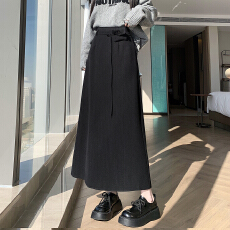 批发实拍中长款<b class='q'>半身裙</b>女春秋冬高腰毛呢大摆裙不规则拼接长裙遮肉伞裙