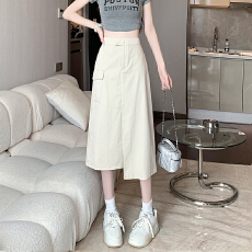 批发实拍不规则复古中长款半身裙女高腰显瘦设计感工装裙开叉直筒<b class='q'>裙子</b>