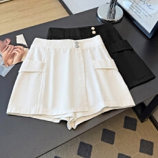 批发实拍洗水棉复古<b class='q'>裙裤</b>女高腰显瘦阔腿裤不对称A字短裤牛仔休闲短裤