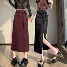 批发实拍复古职业半身裙女高腰显瘦中长款<b class='q'>裙子</b>开叉包臀直筒裙一步裙