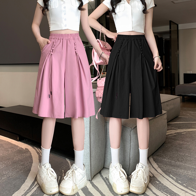 실사 2026 여름 새로운 오부 바지 바지 핫 바지 루즈핏 종류 하이웨이스트 단색 여성 국풍 차가운 6 점 바지