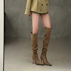 批发西部靴女尖头高跟瘦瘦靴细跟多穿马丁靴长靴堆堆靴褶皱靴