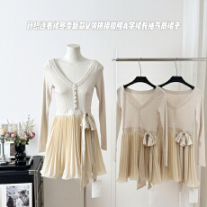 批发Hotdog 热狗很辣【黎夕旧梦】精致温柔气质蝴蝶结绑带收腰连衣裙