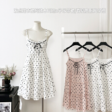 批发2026【波点连衣裙】纯欲木耳边a字吊带裙/针织开衫女早春实拍