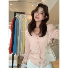 批发THE LEMON柠檬绿茶韩系气质型亚麻贝壳扣防晒针织开衫上衣<b class='q'>女装</b>