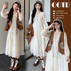 批发实拍新款—2026<b class='q'>秋</b>冬韩版孕妇刺绣减龄连衣裙+马甲两件套