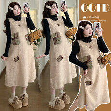 已出货 ---实拍孕妇新款2025小香风圈圈毛拼接背心连衣裙两件套