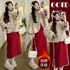 批发实拍—2025孕妇新款复古绣花改良<b class='q'>旗袍</b><b class='q'>连衣裙</b>新中式提花加绒外套