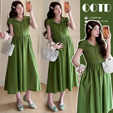 批发实拍- -    2026孕妇夏新款法式翻领短袖中长款<b class='q'>连衣裙</b>