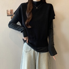 批发实拍大码时尚气质套装宽松休闲毛衣针织衫女秋修身显瘦打底衫上衣