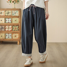 批发实拍夏季新款<b class='q'>韩版</b>宽松显瘦设计感撞色卷边阔腿裤直筒裤