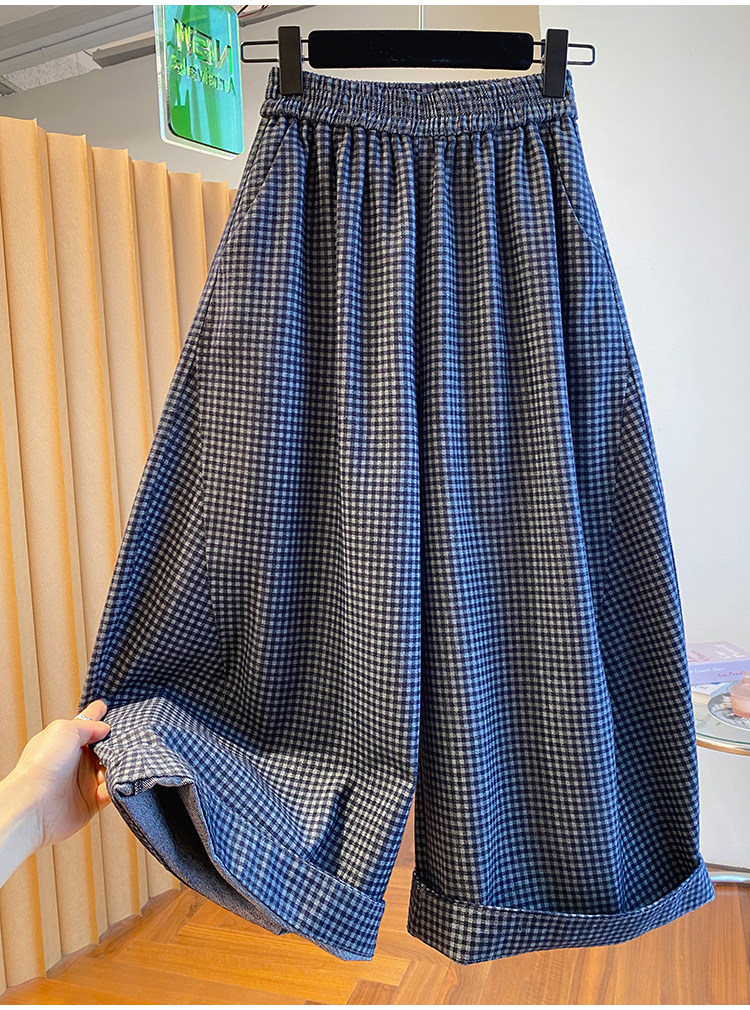 봄 여름 새로운 체크무늬 와이드 레그 팬츠 8 점 바지 고급 센스 스트레이트 루즈핏 슬림해 보이는 캐주얼 작은 격자 바지