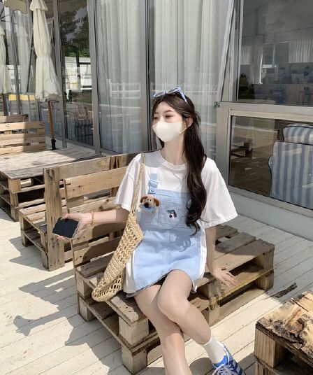 실사 정가 만화 자수 캐주얼 페이크 레이어드 연령 감소 반팔 티셔츠 루즈핏 슬림해 보이는 맨위