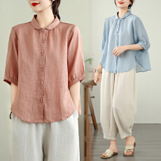 批发实拍26年休闲棉麻套装夏季新款时尚九分裤宽松遮肉显瘦<b class='q'>妈妈装</b>