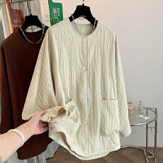 批发肌理感圆领<b class='q'>西装</b>外套女2025秋装新款小众设计简约宽松气质大版风衣