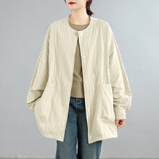 批发肌理感圆领<b class='q'>西装</b>外套女2025秋装新款小众设计简约宽松气质大版风衣