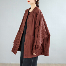 批发肌理感圆领<b class='q'>西装</b>外套女2025秋装新款小众设计简约宽松气质大版风衣