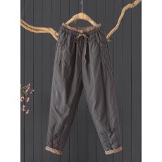 批发非实拍通勤简约撞色夹棉加厚<b class='q'>哈伦裤</b>小脚裤女文艺宽松显瘦长裤棉裤