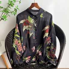 实拍2026春季新款简约百搭休闲宽松翻领长袖花衬衫设计感小众上衣