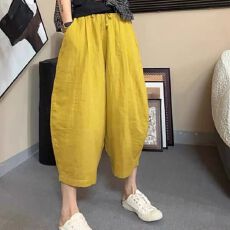 批发时尚休闲小个子双层纱纯色百搭松紧腰休闲<b class='q'>哈伦</b>裤宽松显瘦萝卜裤女