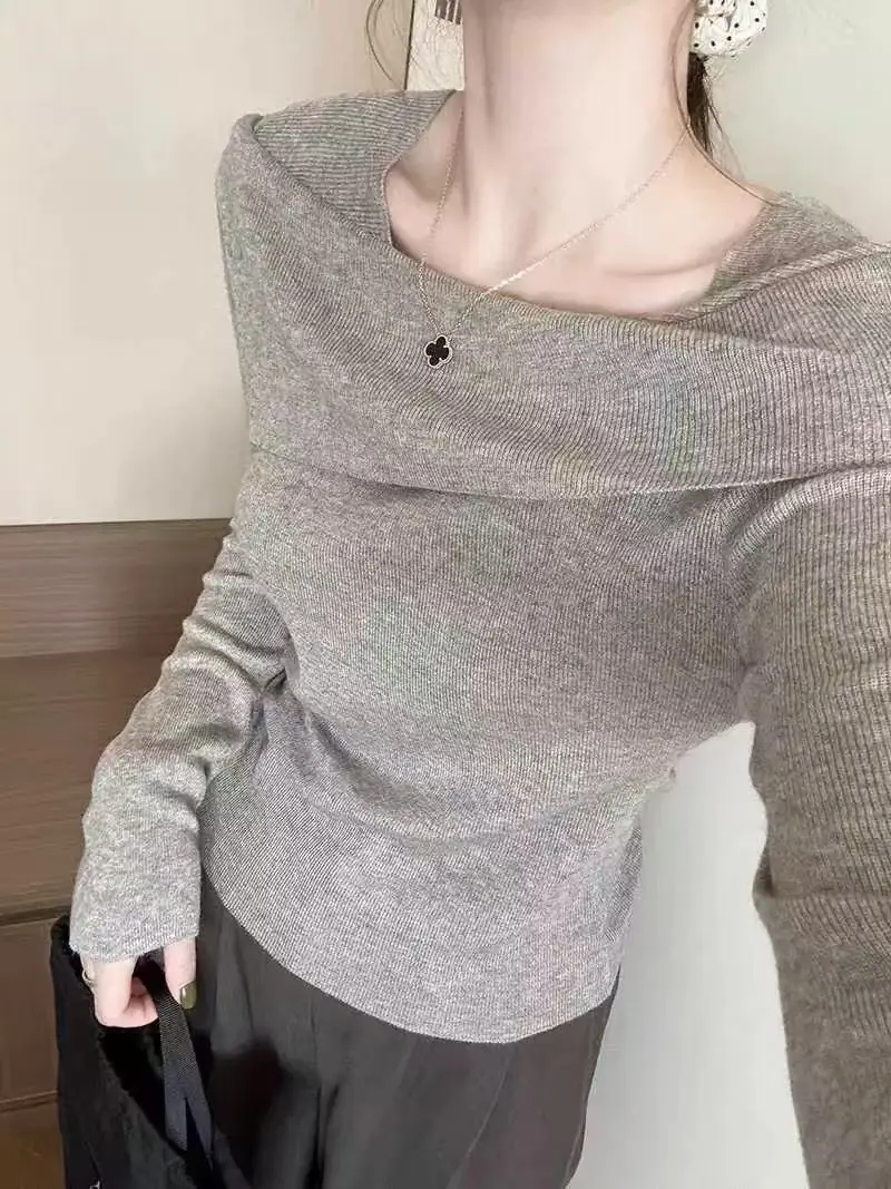 오프숄더 긴소매 니트 상세 이미지 3