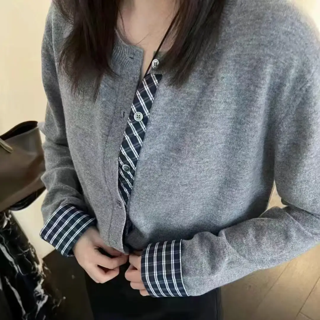 한국인기 배색 가디건 니트 상세 이미지 1