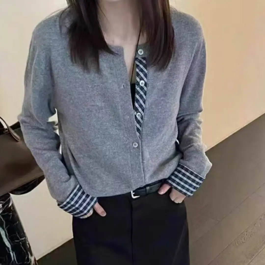 한국인기 배색 가디건 니트 상세 이미지 2