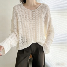 批发镂空长袖针织衫女宽松慵懒风显瘦中长款外搭减龄罩衫防晒衣