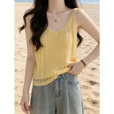 批发7色镂空针织吊带背心女 夏季<b class='q'>宽松</b>外穿无袖上衣 内搭打底衫