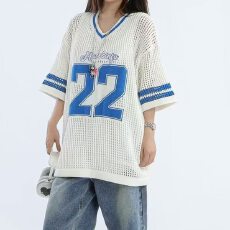 批发夏季新款美式<b class='q'>街头</b>辣妹男女同款镂空针织短袖T恤