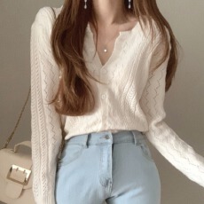 批发镂空针织<b class='q'>开衫</b>宽松长袖外搭上衣<b class='q'>短款</b>毛衣女薄外套