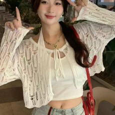 批发韩系镂空钩花防晒开<b class='q'>衫</b>女夏冰丝<b class='q'>空调</b>罩<b class='q'>衫</b>薄款吊带裙外搭小披肩