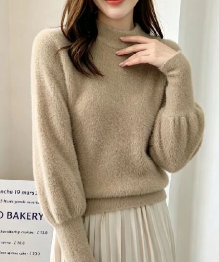 가을 겨울 새로운 단색 반하이넥 라운드 넥 미니멀리즘 연령 감소 셔츠 여성 출퇴근 다용도 루즈핏 니트 스웨터 스웨터