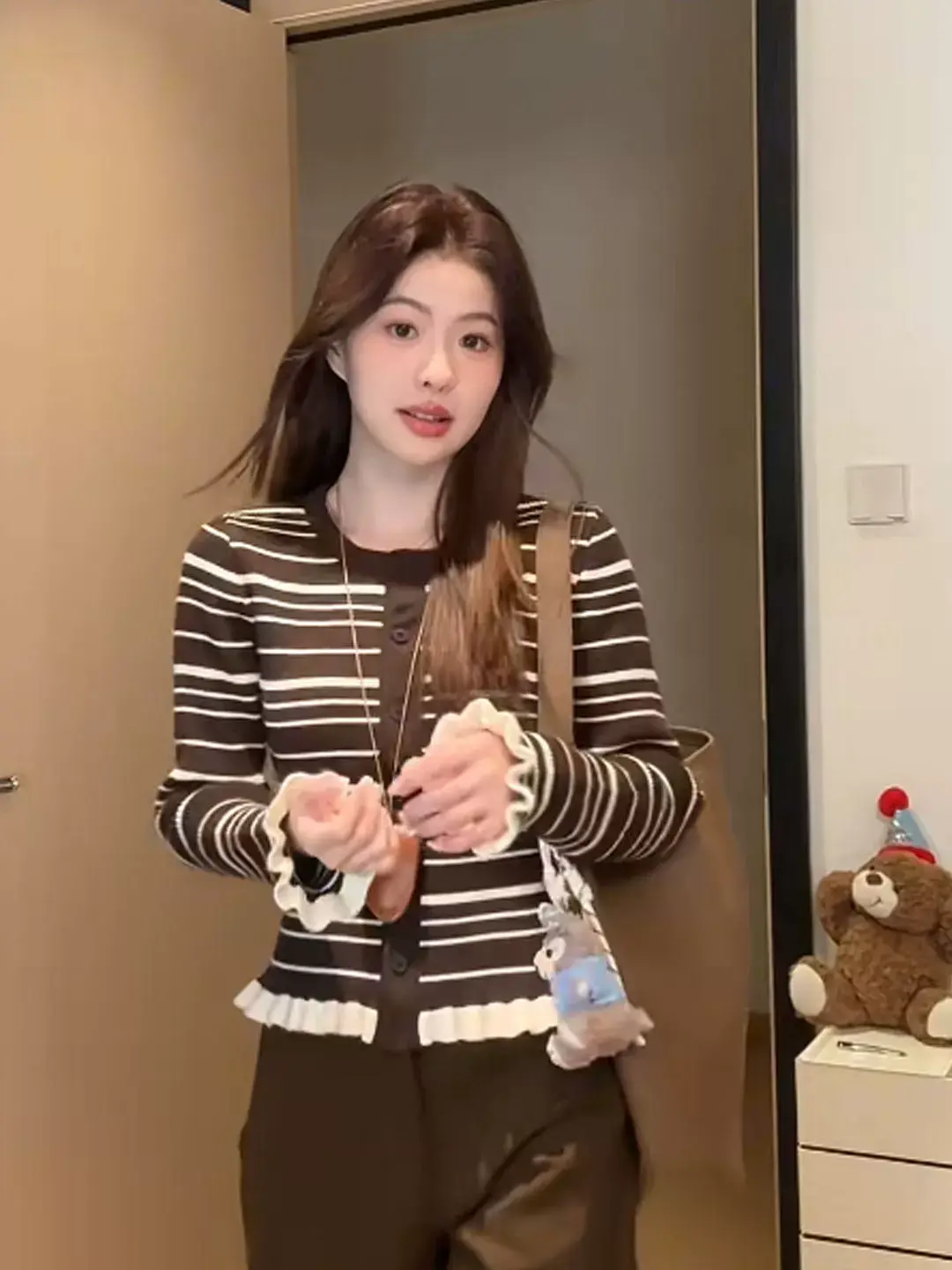한국인기 스트라이프 마해어 가디건 상세 이미지 2
