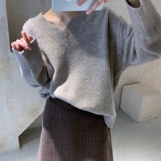 批发韩国慵懒风v领毛衣女<b class='q'>宽松</b>显瘦外穿针织打底衫上衣内搭