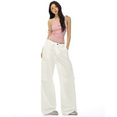 批发<b class='q'>糖果</b><b class='q'>色</b>｜松紧腰抽绳设计大口袋工装宽松休闲阔腿裤