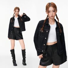 批发美式短款牛仔外套女新款复古修身时尚流行减龄<b class='q'>街头</b>风辣妹短上衣